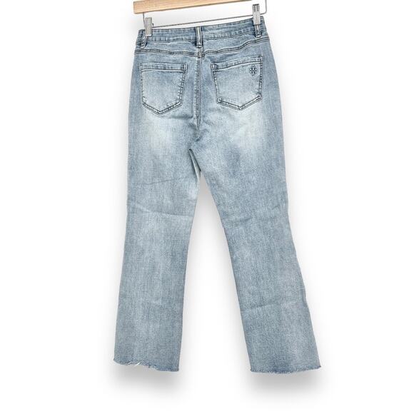 Tory Burch Boot Cut Ankle Front Slit Light Wash Jeans Women's 26 Blue - Picture 2 of 5